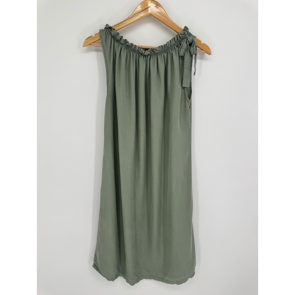 Angela Mara Dress Womens M/L Green Ruffle Tie Neck Made in Italy Lagenlook